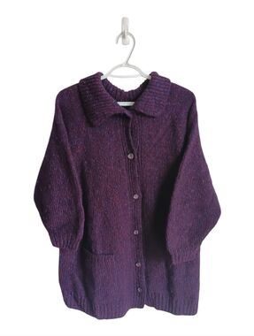 Vintage Handmade Cozy Purple Button-Front Women’s Sweater Cardigan Grandmacore